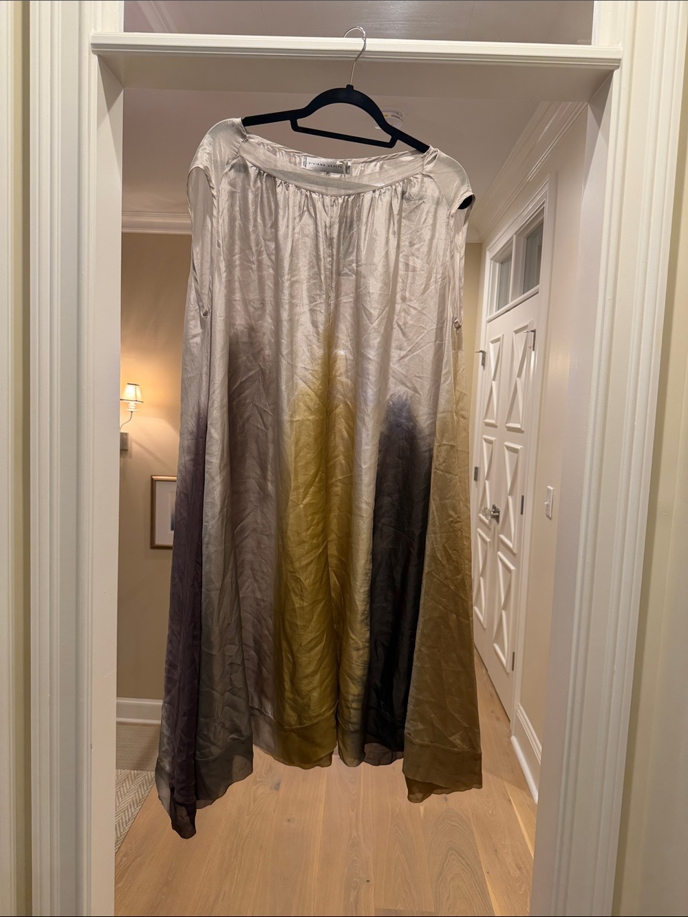 Viviana Uchitel Flowy Ombre A-Line silk dress in Taupe, Gold & Charcoal(bw)